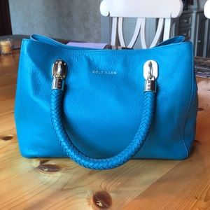 COLE HAAN Teal Braided Handbag